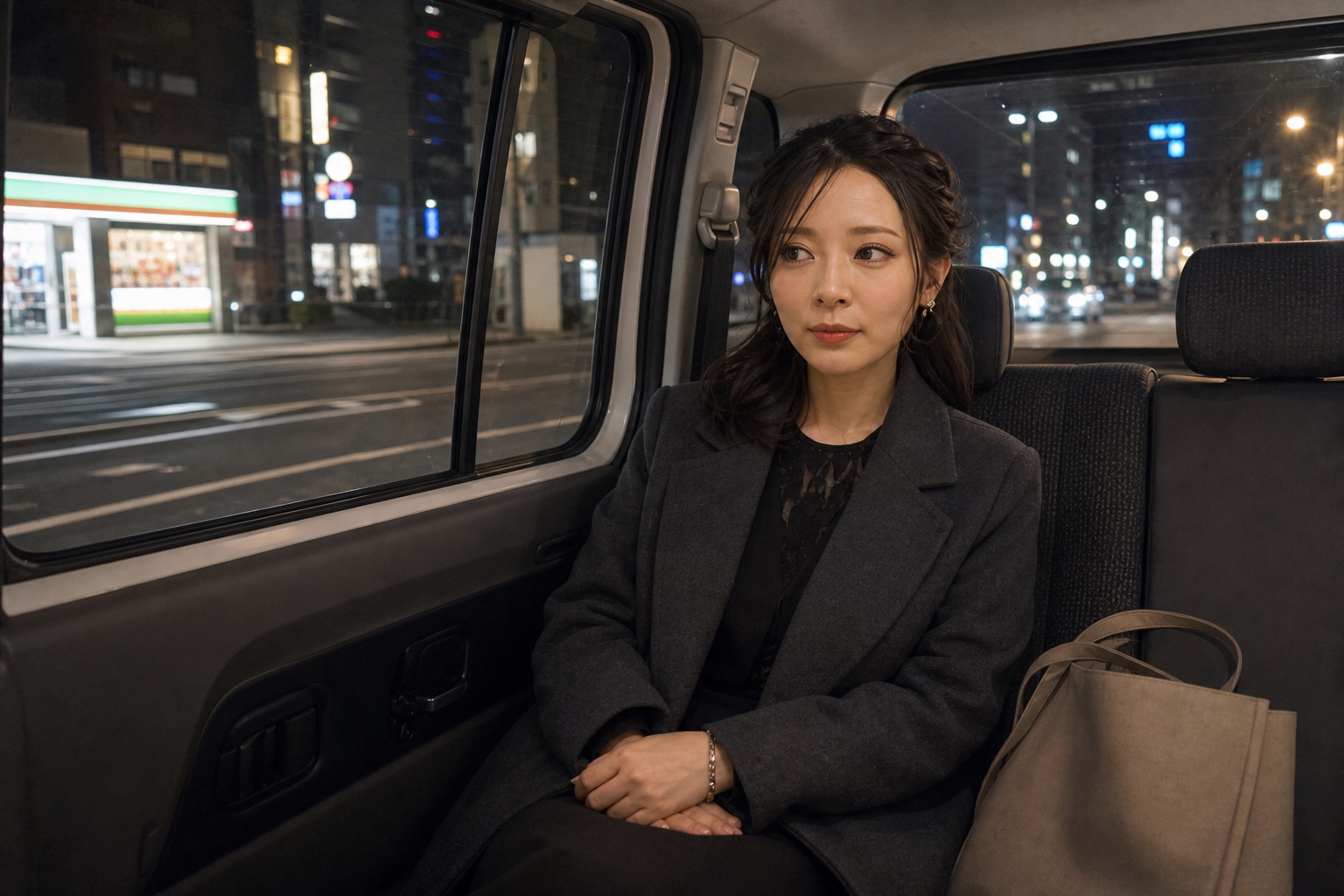 営業後に送りの車内で帰宅を待つ成人女性